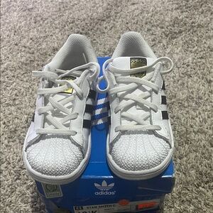 Adidas Kids White and Black Sneakers with Gold Accents